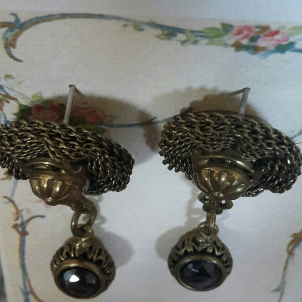 Antique Brass Mesh Drop Dangle Earring's Quartz - Picture 6 of 8
